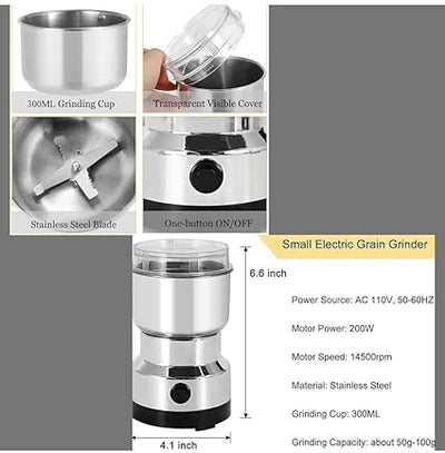 larrito Stainless Steel Nima Multifunctional Grinder Smash Machine Coffee Beans Electric Grinder and Coffee Maker Household Electric Mixer Grinder (Stainless Steel)
