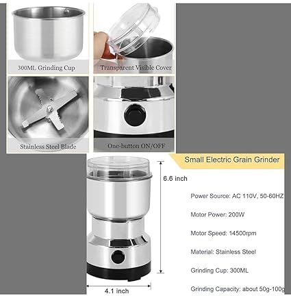 larrito Stainless Steel Nima Multifunctional Grinder Smash Machine Coffee Beans Electric Grinder and Coffee Maker Household Electric Mixer Grinder (Stainless Steel)