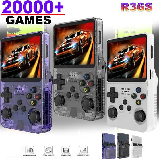 EWDGOES R36S Handheld Game Console 3.5 inch Retro Emulator System Transparent Black 64GB